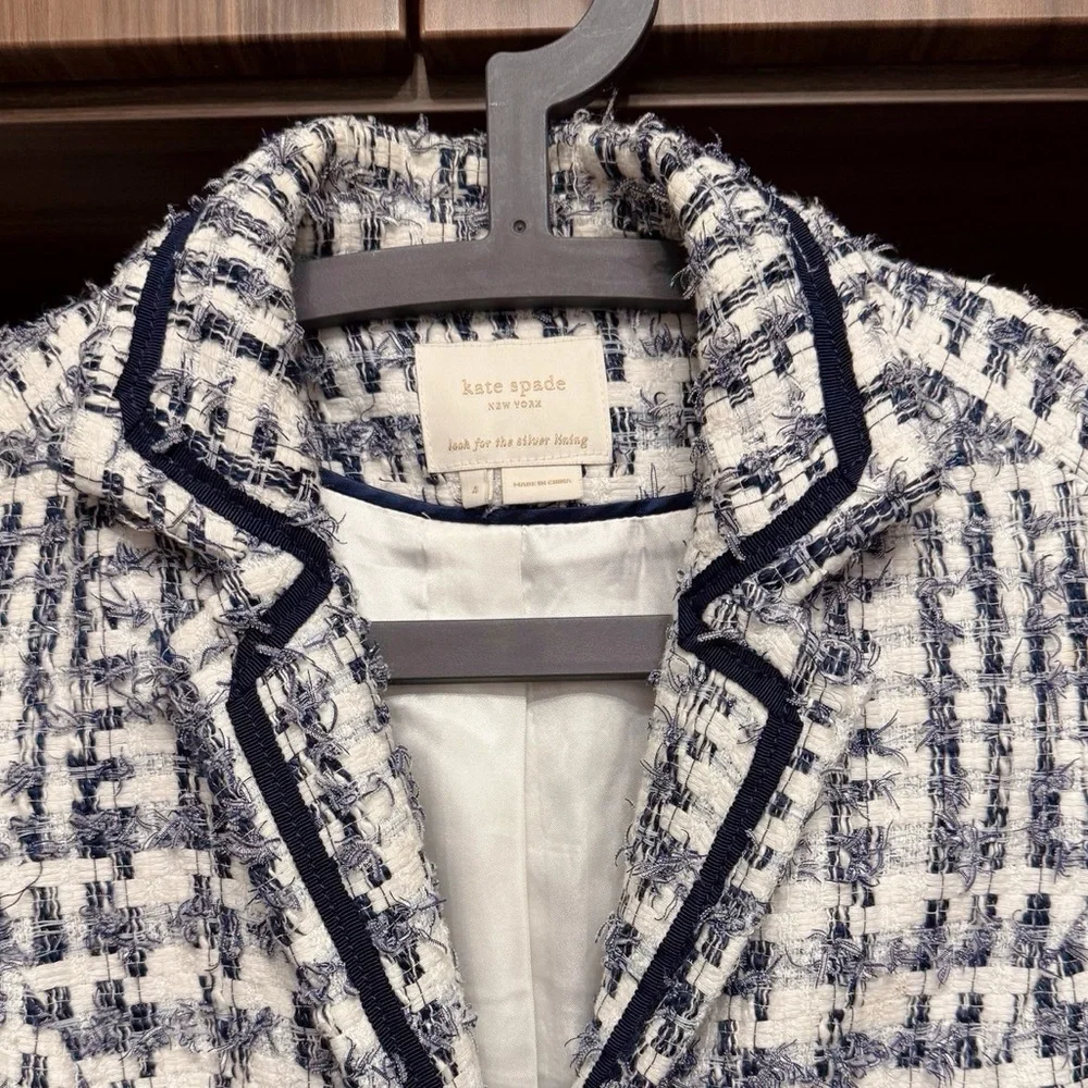 Kate Spade Blue and White Tweed Collar Blazer Jacket 4/S